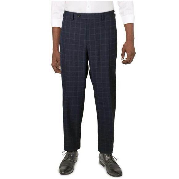 Ralph Lauren Men Dress Pants Relaxed Fit, Pleated Front, Grid Print Blue 38WX34L - Picture 1 of 9